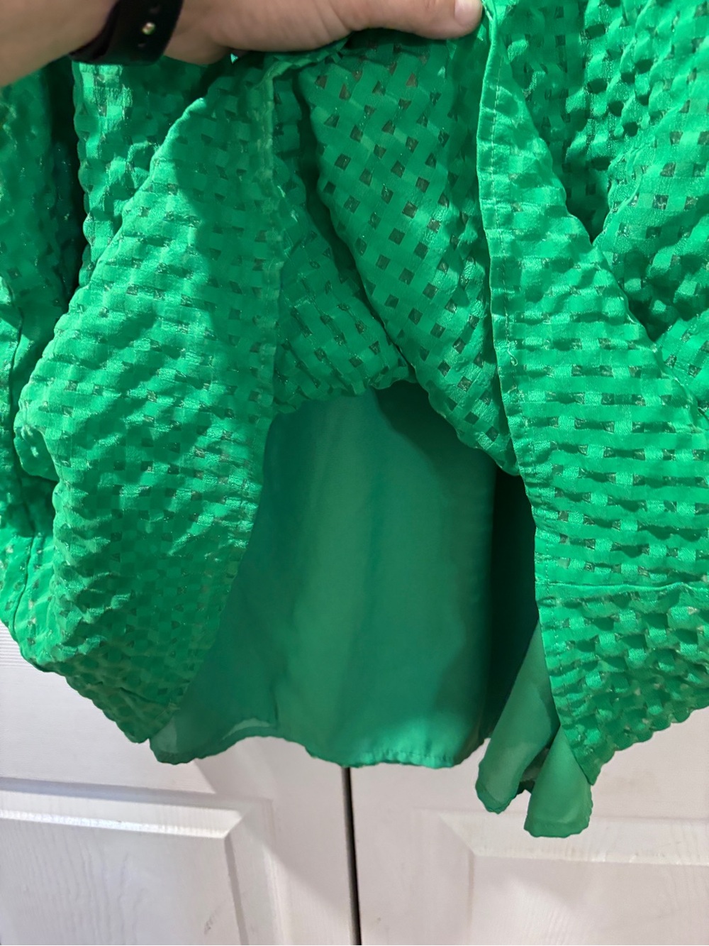 Entro Kelly Green Seersucker Plaid Ruffle Flutter Sleeve Top L - Picture 3 of 7